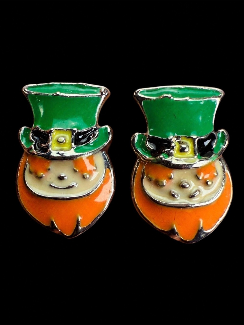 Vintage Festive St. Patricks Day Leprechaun Hat and Beard Small Pierced Earrings